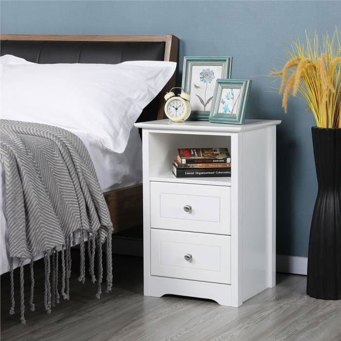 Yaheetech Table de Chevet en Bois avec 3 Tiroirs Table de Nuit D/ésign Moderne Simple Table dAppoint pour Salon Chambre et Bureau 45 x 35 x 60,5 cmBlanche