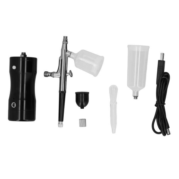 Kit Aérographe Sans Fil Rechargeable - Avec Compresseur Intégré - Buse 0.3mm - Pour Ongles, Gâteaux, Maquillage, Modelisme - Noir