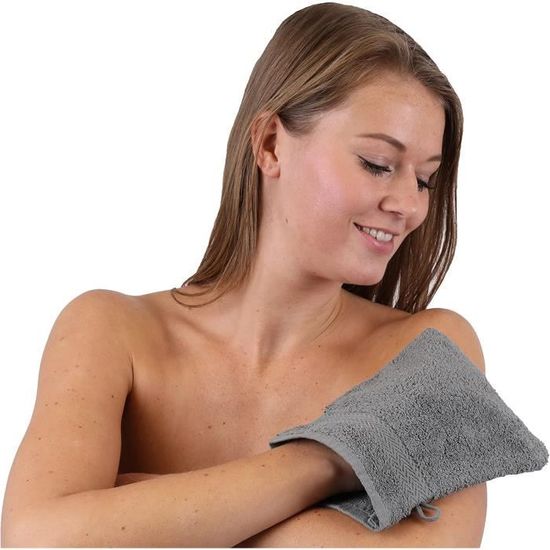 10 Gants De Toilette Betz 16x21 Cm - 100% Coton Premium, Vieux Rose Et Gris Anthracite