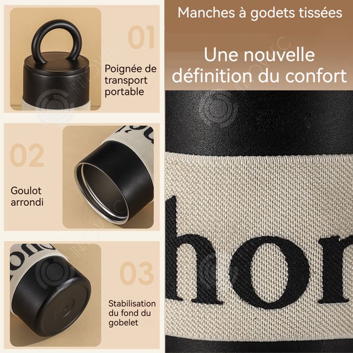 Mug Isotherme FYting 320ml - Thermos Café Double Paroi Inox Avec Paille Et Bec Verseur - Noir