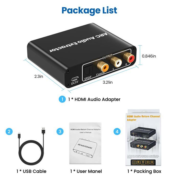 Adattatore HDMI ARC Tosuny Con Bluetooth 5.1 E Uscita Audio 192kHz, Convertitore Ottico E Stereo Per TV