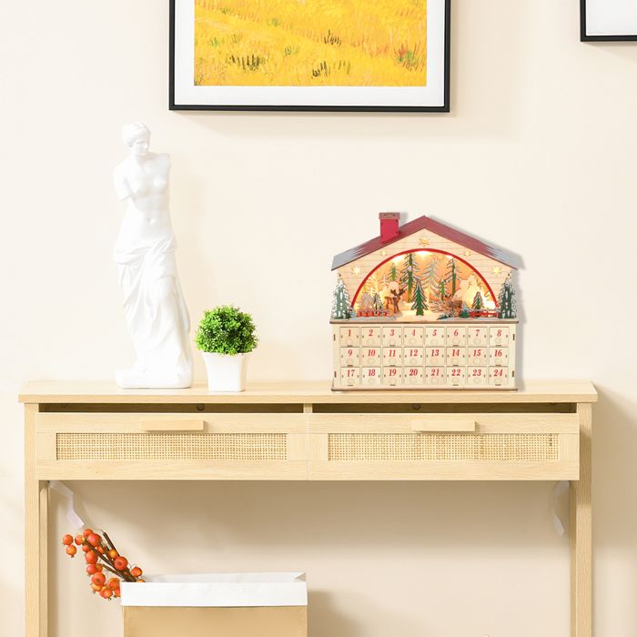 Calendrier De L'Avent En Bois Lumineux HOMCOM - 24 Tiroirs à Remplir, Village De Noël