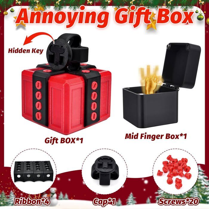 Coffret cadeau surprise doigt d'honneur – Boîte à farces à vis hilarante avec surprise du majeur, cadeau idéal pour Noël et anniversaires, impression 3D multicolore