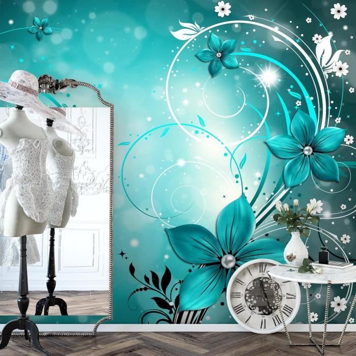 Papier Peint Intissé Fleuri Turquoise – A.S. Creation 389072 – 10,05 X 0,53 M, Lavable