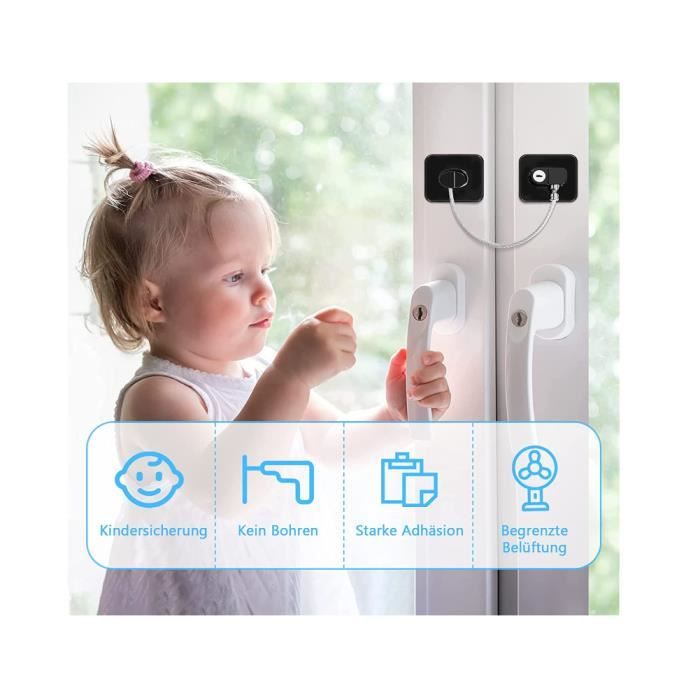 Sécurité Fenêtre Enfant, HOMGEN 4pcs Protection Fenetre Enfant en Alliage  de Zinc Bloque Fenetre Securite Enfant UPVC avec Clés Entrebâilleur Fenêtre  Porte pour Portes Fenêtres-Blanc : : Bricolage