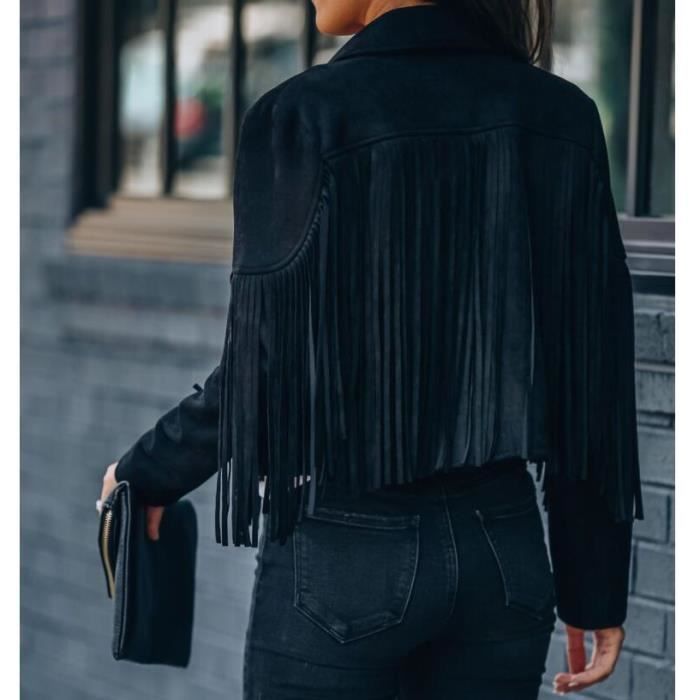 Veste a outlet frange noir