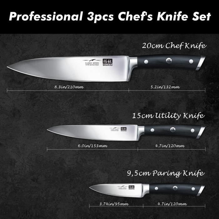 SHAN ZU Couteau Japonais de Chef 20cm, Couteau Damas Couteau de