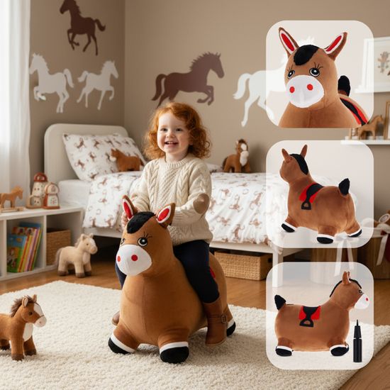 Animaux Sauteur Relaxdays Animal Sauteur Avec Pompe à Air, Jouet En Forme De Chien, Charge Max. 50 kg, Sans BPA, Enfant, Marron Clair Cheval Enfant