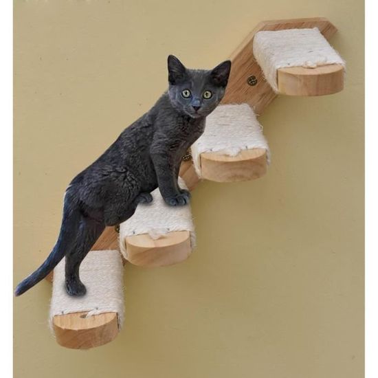 Mur d'escalade pour chat arbre à chat design mural griffoir sisal naturel  passerelle plateformes bois pin marron beige 99x30x156cm - Cdiscount  Animalerie
