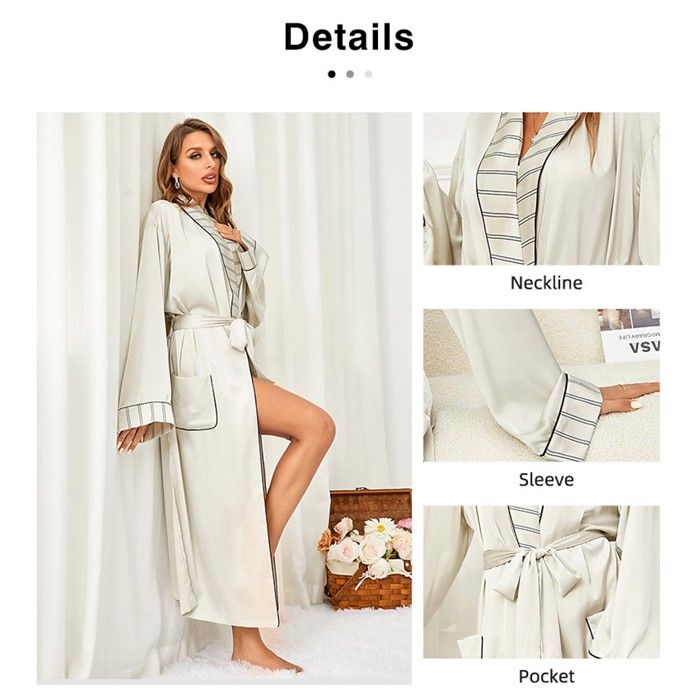 Peignoir Femme Leger Peignoir Femme - Léger - Kimono Noir Manches Longues Avec Poches P 756993