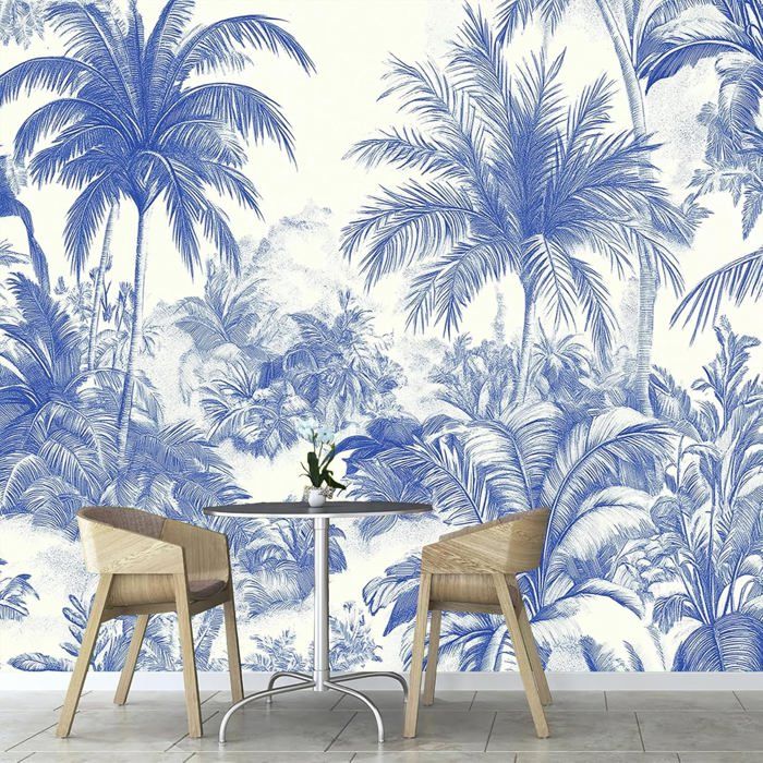 Papier Peint Panoramique 3D Paysage Jungle,Tissu de soie Palmiers ...