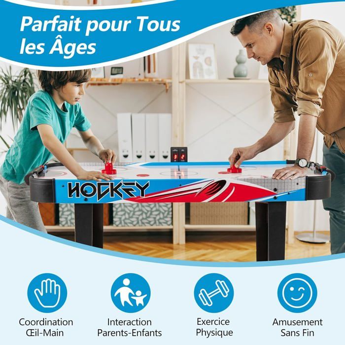 Table De Hockey Sur Air Familial - Avec Scoreboard LED - 2 Poussoirs & Palets - Repose-pieds Réglables - Pour Enfants & Adultes - 7