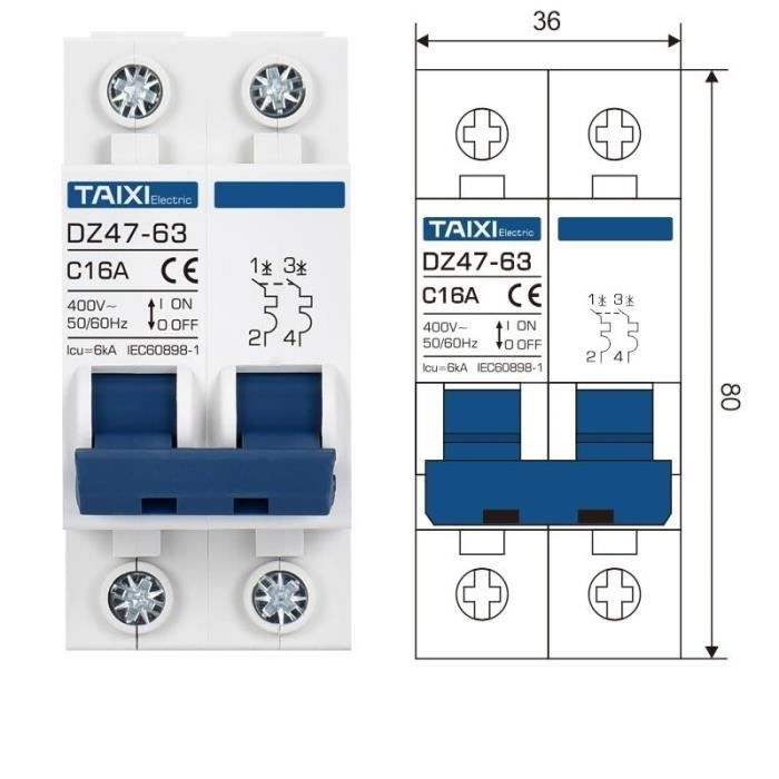 Disjoncteur RCCB DZ47-63 4P 32A 400V - Protection Fuites Surcharges - Type Air - 30mA