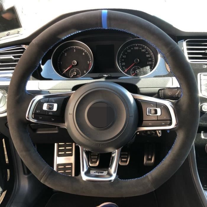 COUVRE-VOLANT,style 12--housse de volant en cuir et daim, noir, en fibre de  carbone, cousue à la main, pour Volkswagen VW Golf 7 Mk7 - Cdiscount Auto