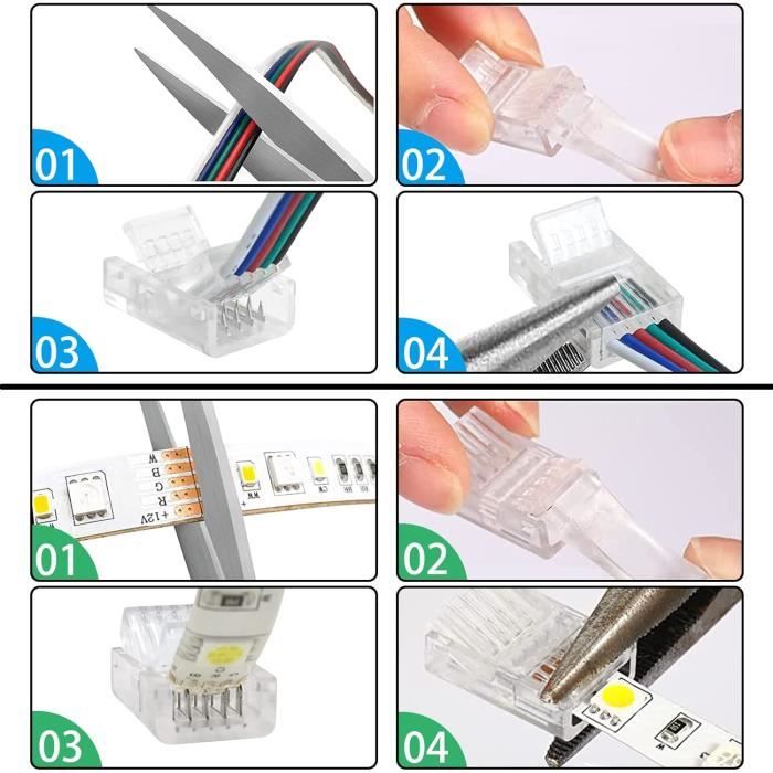 20 Connecteurs LED RGB 4 Broches - Pour Bande SMD5050 10mm, Forme L Et Droit