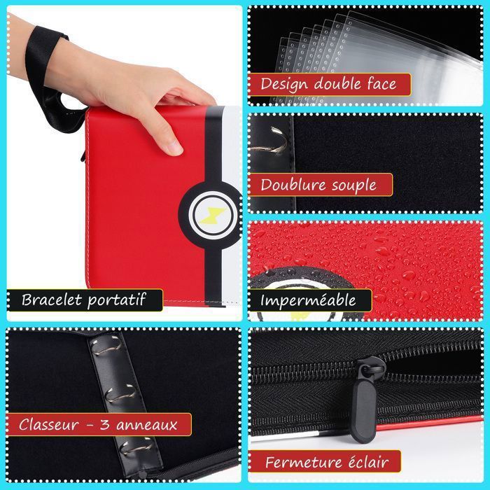 Classeur Cartes 400 Places - Cuir PU Imperméable, Fermeture Éclair - 50 Pages - Pour Cartes Pokémon, Football