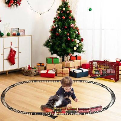 Train électrique De Noël Avec Fumée Et Lumières - Locomotive + 3 Wagons + 12 Rails + Aiguillage - Jouet Enfant Dès 3 Ans