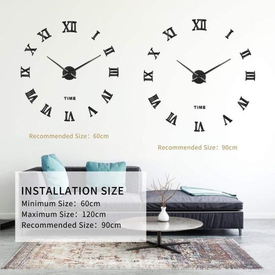 horloge design minimaliste diam 90cm min aiguilles géantes blanches blanc DIY 