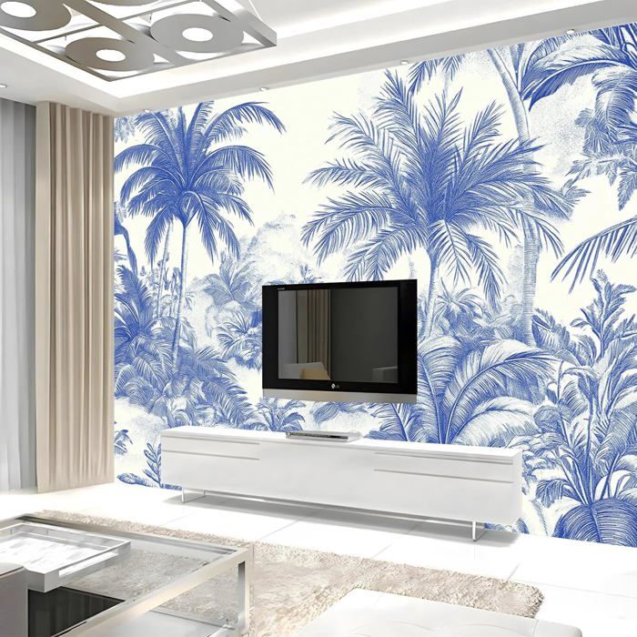 Papier Peint Panoramique 3D Paysage Jungle,Tissu de soie Palmiers ...