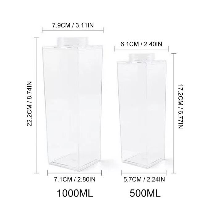Bouteille d'Eau en Carton de Lait Transparent 1000Ml Étanche avec 2 Becs Bouteilles de Lait Réutilisables Portables pour Jus Thé