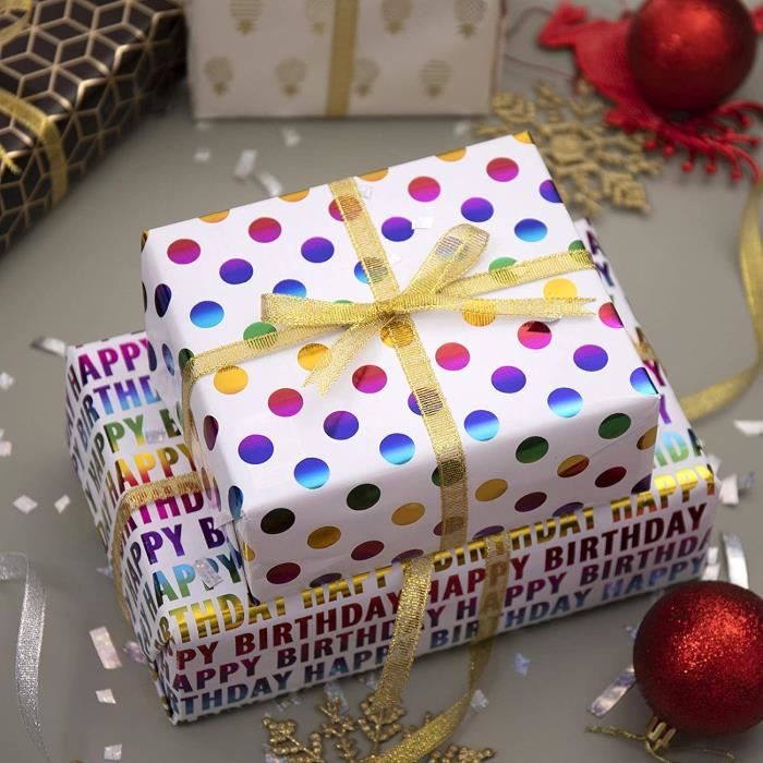 Papier Cadeau Anniversaire 6PCS Recyclable Papier d'emballage Cadeau  70x50cm avec Autocollant Rubans Étiquettes Cadeaux pour Anniversaire  Vacances Mariage Cadeau de Naissance