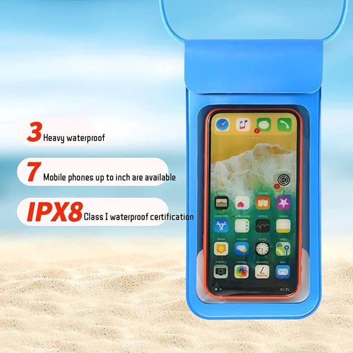 Pochette étanche universelle IPX8 pour téléphone portable de plage sous  l'eau avec cordon pour tous les téléphones, Bleu Wi2, [983] - Cdiscount  Sport