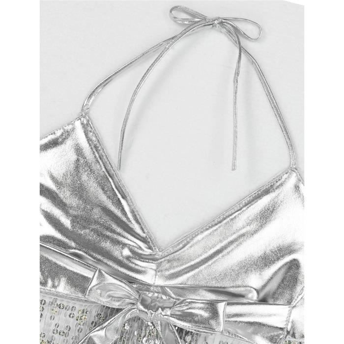 Costume De Danse Du Ventre Femme - Soutien-gorge Pailleté + Ceinture + Jupe + Foulard Frangé - Ensemble Brillant