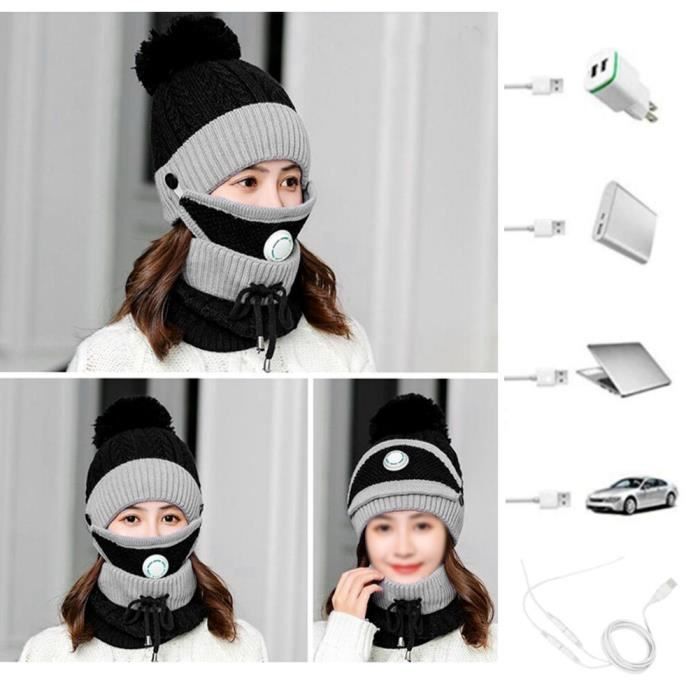 VGEBY chapeau chauffant tricoté Bonnet chauffant d'hiver tissé à la main  Bonnet chauffant USB Bonnet d'hiver d'extérieur avec