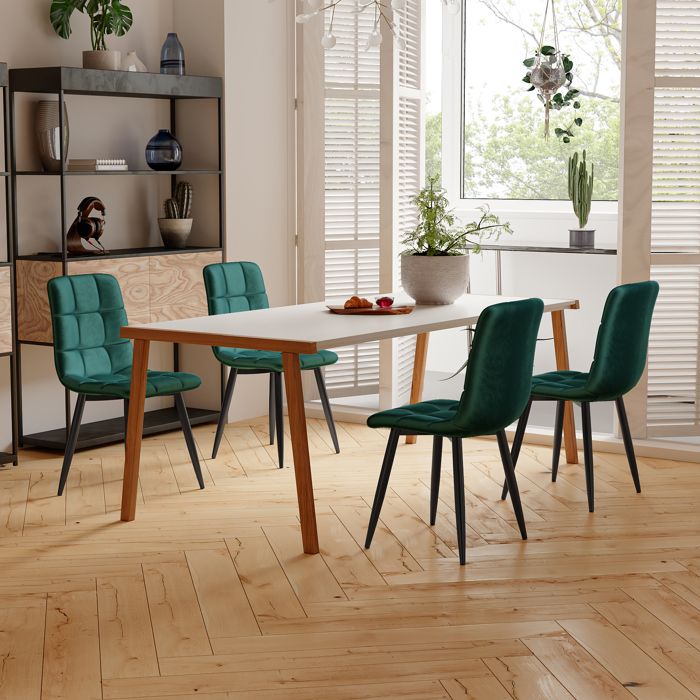 Lot de 4 Chaises de salle à manger avec Structure en Bois massif Lot de 4 Chaises de salle à manger avec Structure en Bois massif