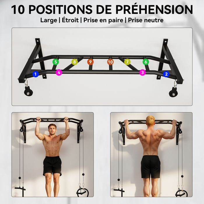 Barre De Traction Pour Porte – Sans Vis, Charge 200 Kg – 10 Positions De Prise – Réglable 65-92 Cm