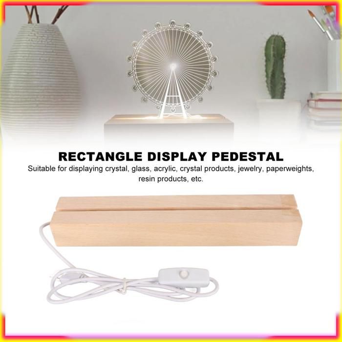 Lot de 2 Bases d'affichage de lumière LED en Bois avec 2 plaques en Acrylique, lumière Chaude Base rectangulaire en Bois pour Verre Acrylique résine (Plaque Haute lumière Chaude