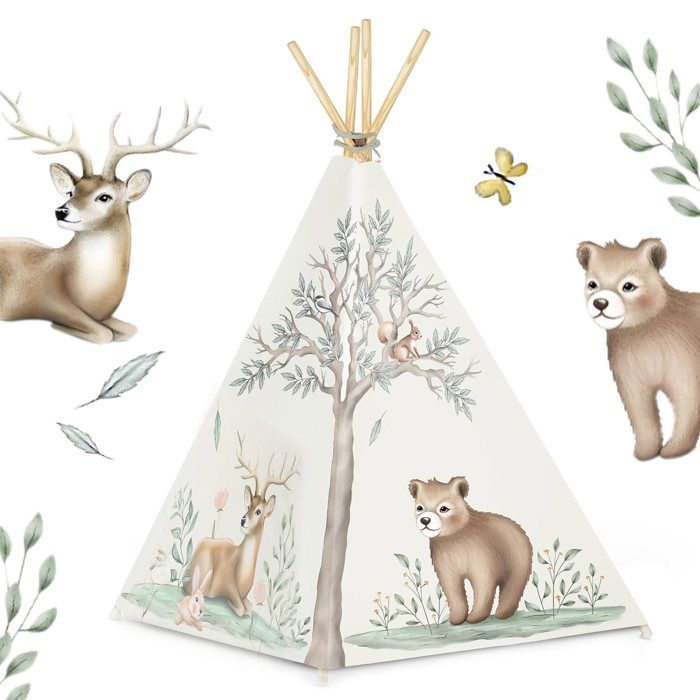 Tipi Nukido Pour Enfants Avec Lumières – Style Montessori, 3 Coussins, Tapis Isolant, 120x120x165 Cm, Vert/Blanc