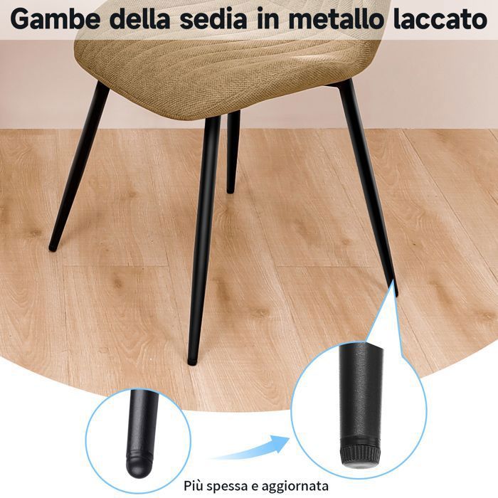 Lot De 6 Chaises De Salle à Manger En Velours Fauteuil Avec Quatre Pieds En Métal, 49x40x82 Cm, Beige | Leroy Merlin