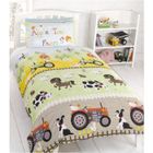 Parure de lit - HOME - Animaux de la Ferme Tracteur - 140x200 cm - 50% coton - Lavable en machine