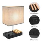 E-SENIOR Lampe de Table USB, Multifonctionnelle avec 2 Prises Secteur, 3 Ports de Charge USB et Organisateur de Support de Téléphone en Bois
