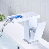 Robinet de salle de bain LED à cascade, robinet cascade lumineux, Robinet de lavabo de salle de bain eau chaude et froide blanc