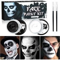 Peinture Faciale Noir et Blanc, 20g x 2pcs Maquillage Visage Corps, Maquillage Halloween Set avec Pinceaux, Halloween Carnaval Party