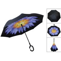 Parapluie Inversé, Anti-UV Double Couche Coupe-Vent Parapluie, Mains Libres poignée en forme C Parapluie — Fleur d'hibiscus