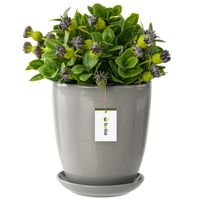 Pot de fleur Gris avec soucoupe Rond dimensions 320 mm x 345 mm Surface brillant céramique glamour moderne