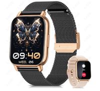 KIQULOV Montre Connectée Femme avec Appel 1.85'' AMOLED HD Fonction Féminine Sommeil SpO2 IP68 Fréquence Cardiaque Calorie OR Noir