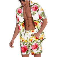 Tomwell Ensemble Survêtements Hawaiian Imprimé Homme Été T-Shirt à Manche Courte et Shorts 2 pièces Plage Casual Sportswea c blan