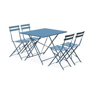 Ensemble table et chaise de jardin Salon de jardin bistrot pliable - Emilia rectangulaire bleu grisé - Table 110x70cm avec quatre chaises pliantes. acier thermolaqué