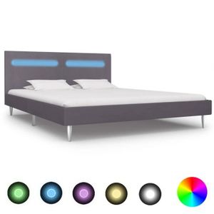 LIT COMPLET HAO Cadre de lit avec LED 180 x 200 cm et 208 x 185 x 81 cm de couleur Gris Tissu