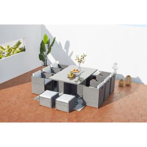 Ensemble table et chaise de jardin Salon de jardin encastrable - 10 personnes - MIAMI