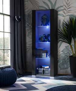 VITRINE - ARGENTIER Vitrine Armoire Tivoli Komodee - LED bleues - Noir Mat & Noir - Façades en Mat - L55cm x H159cm x P35cm