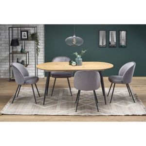 Table de salle à manger ronde extensible aspect chêne pieds acier steel 645  - Conforama
