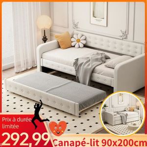 LIT GIGOGNE COMANLAI Canapé-lit, banquette-lit,lit simple,avec lit gigogne gigogne, grand espace de rangement - 90x200 cm- beige - sans matelas