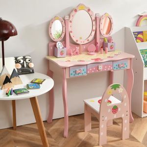 Bureau rose pour chambre enfant Luna option miroir ou rangements