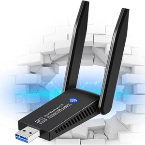 CLE WIFI - 3G Clé WiFi Dongle 1300 Mbps pour PC Adaptateur USB 3.0 sans Fil Double antenne 5 dBi pour PC Dongle WiFi Bande 2.4 Ghz/5 Ghz