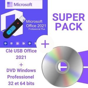 BUREAUTIQUE Clé usb Office 2021 et DVD Windows 10 Professionne